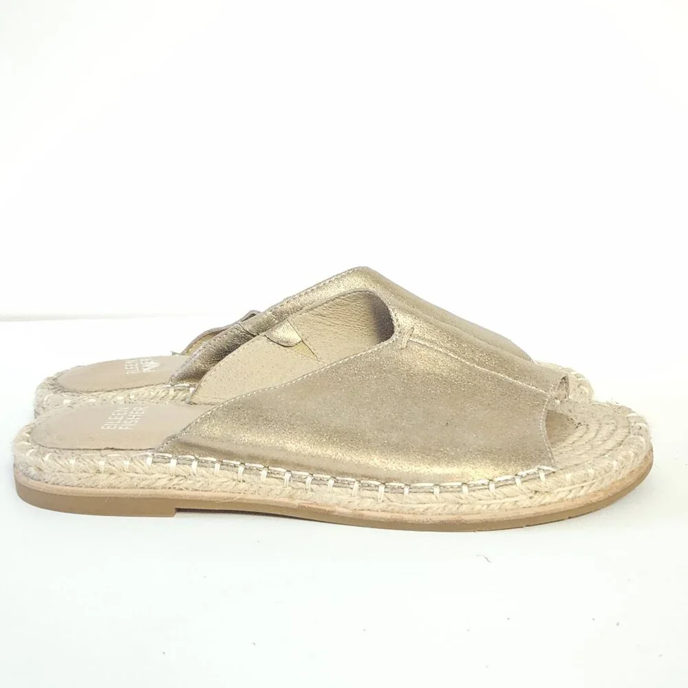 Eileen Fisher Milly Espadrille Sandals Gold Metallic 7